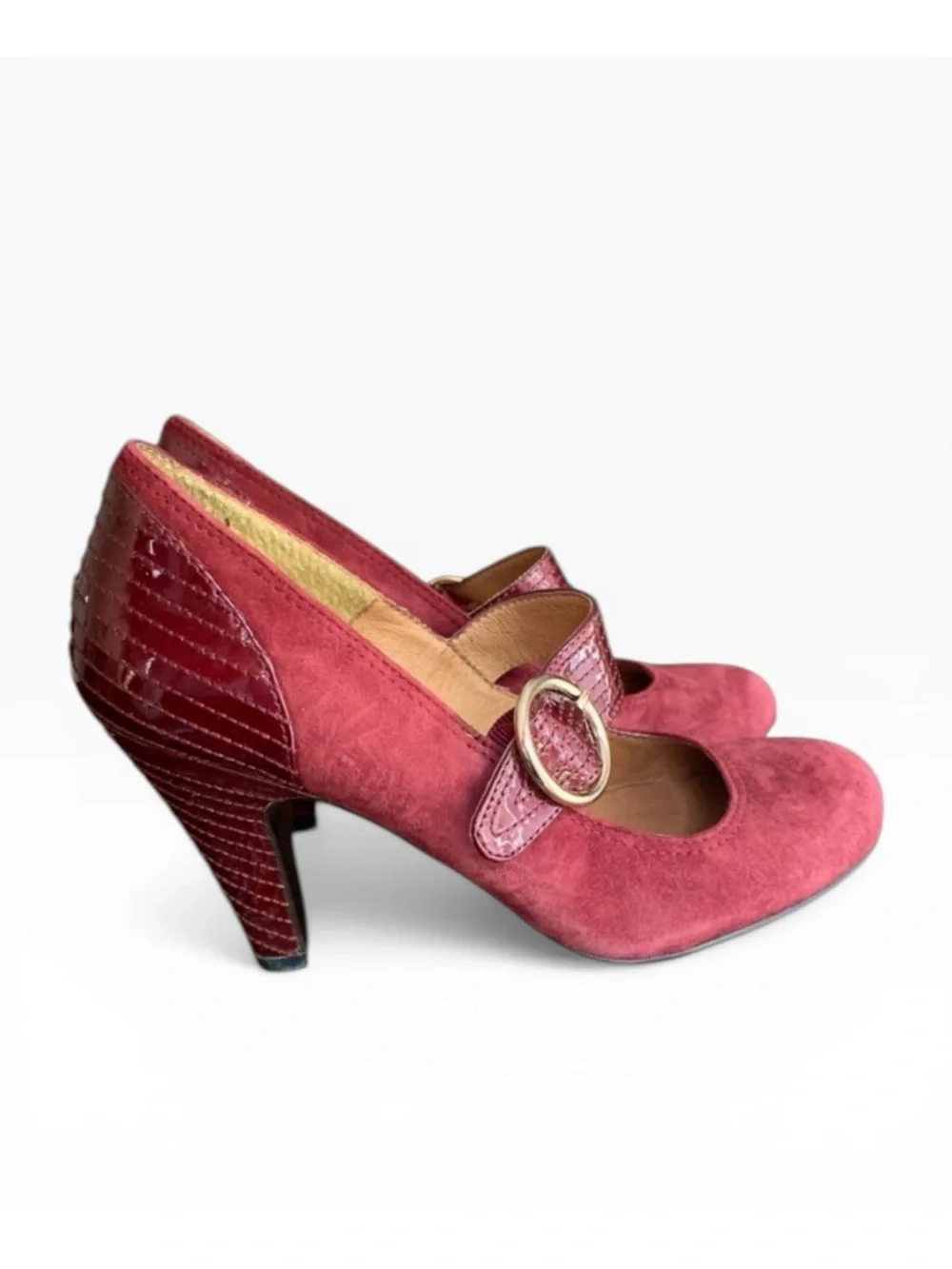 Sofft Florence Mary Jane Burgundy Suede Patent Leather Pump Heels Sz 6.5